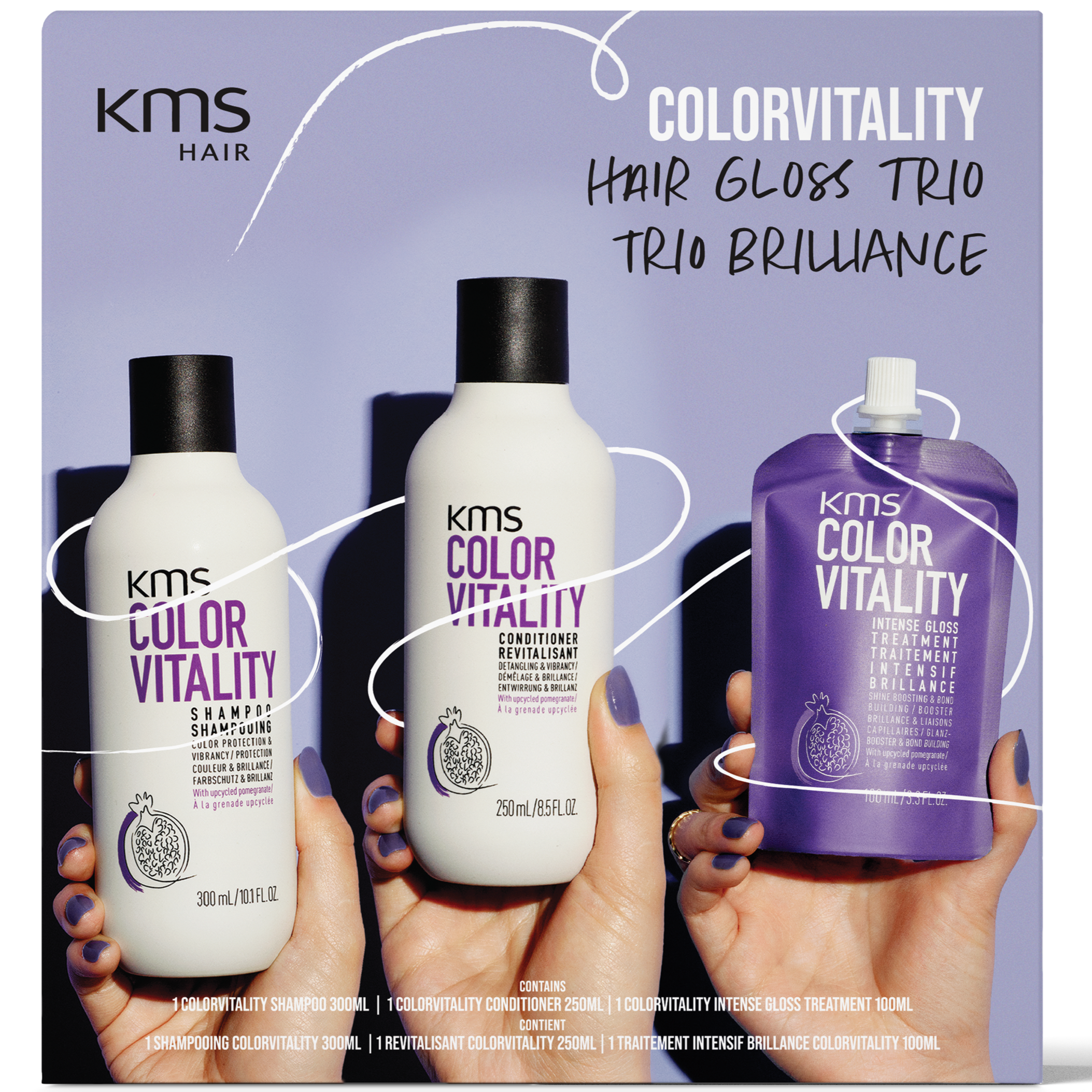 KMS Colorvitality hair care product set packaging on a white background