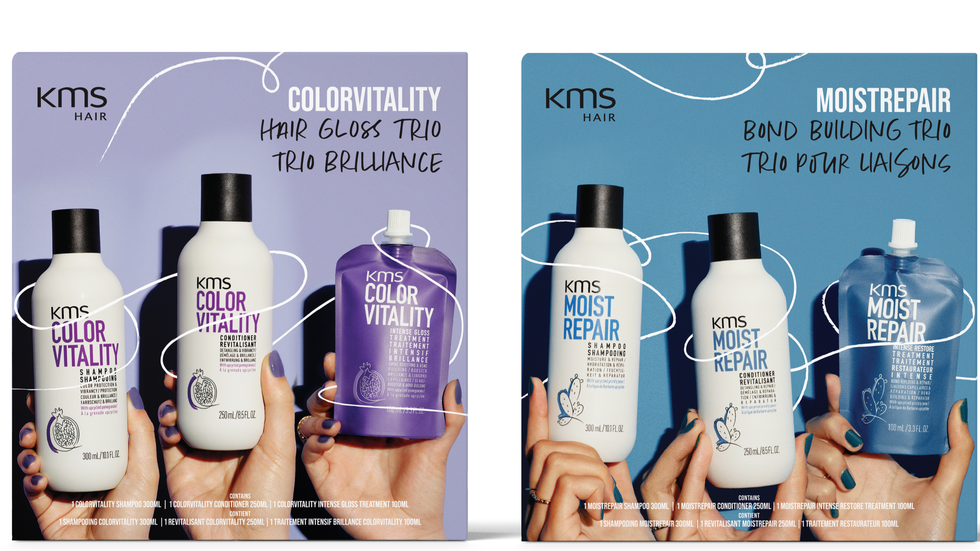 KMS hair care product packaging on a white background