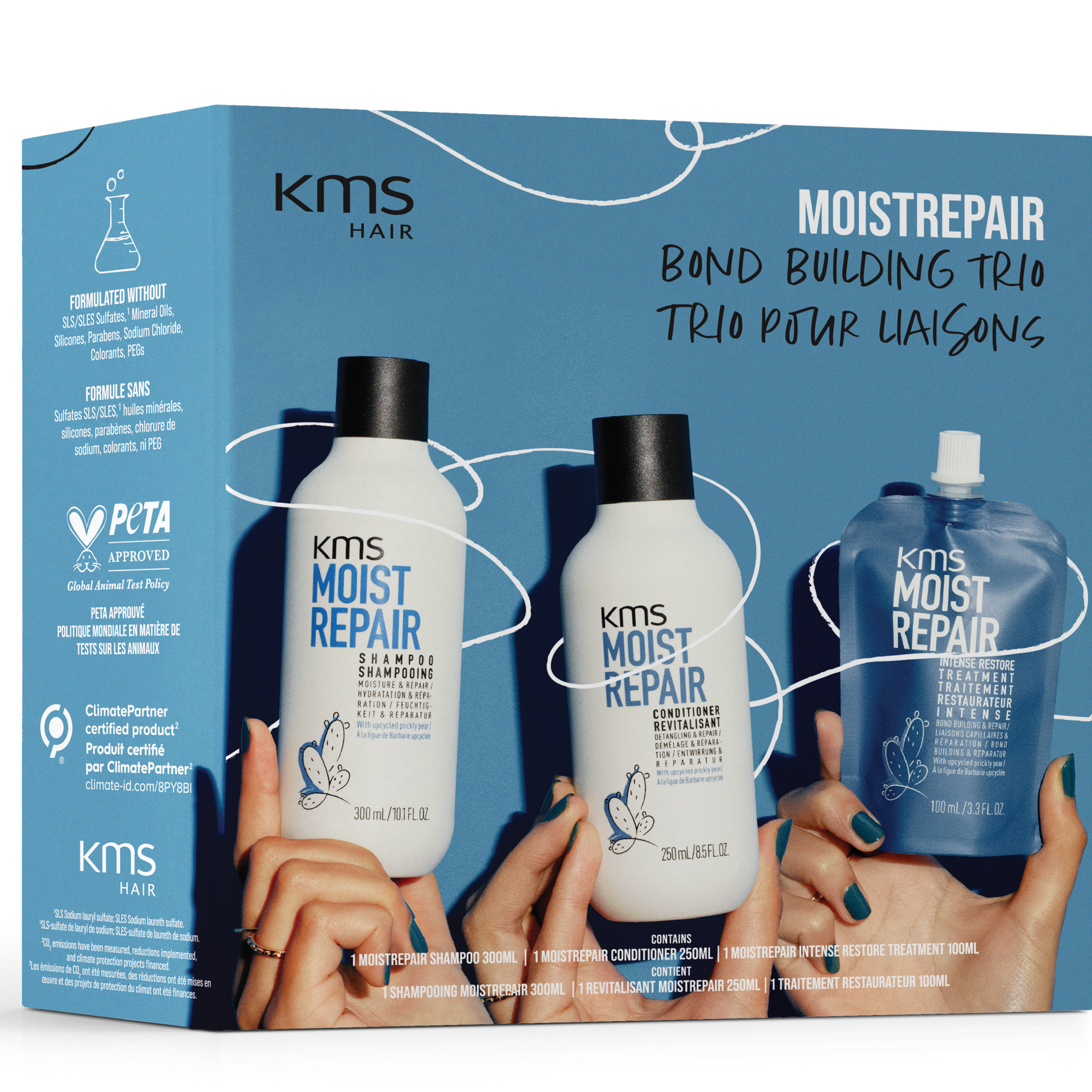 KMS Moistrepair hair care product set packaging on a white background