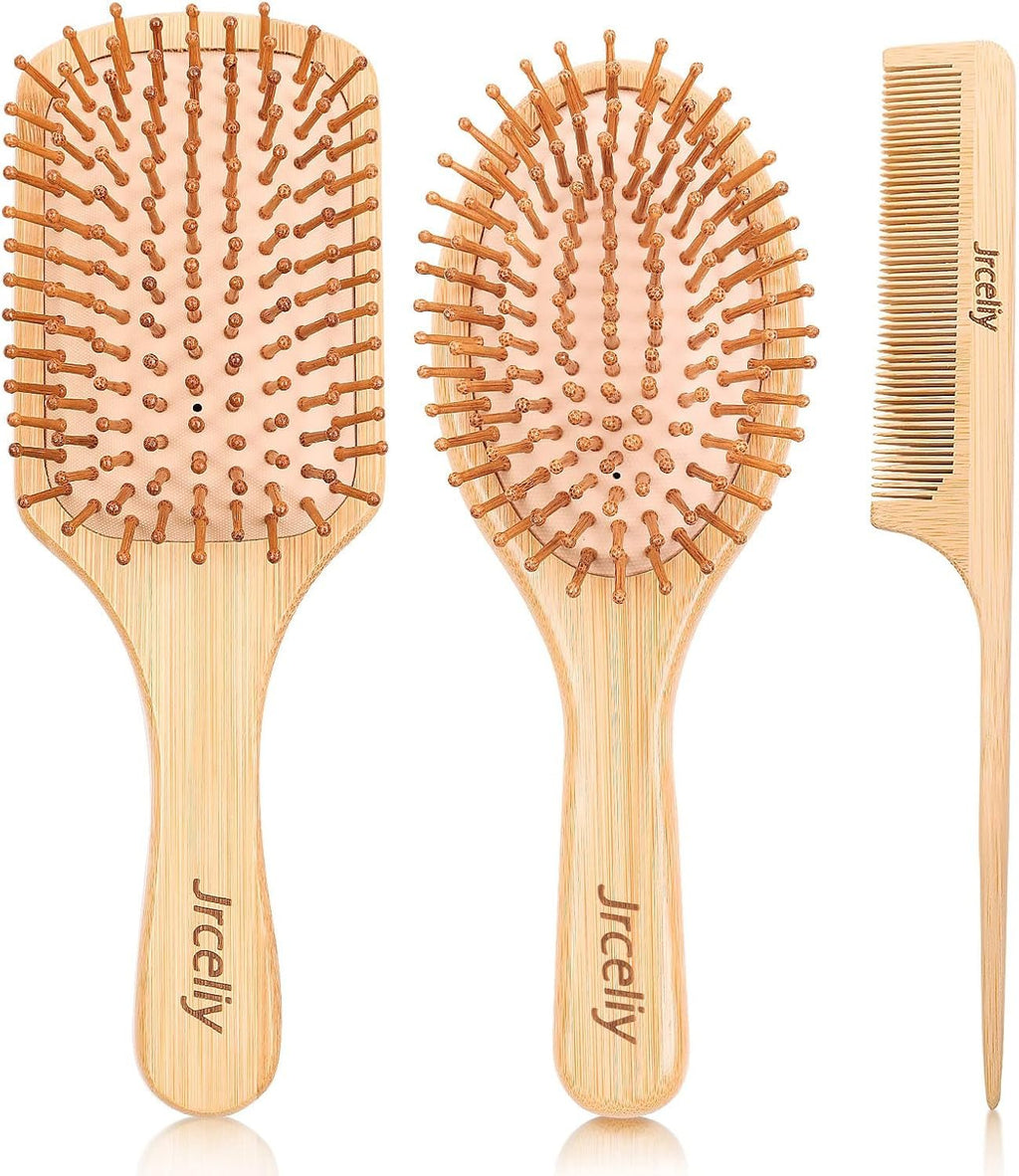 3 - Piece Bamboo Hair Brush Set – Eco - Friendly Wooden Detangling Brushes for All Hair Types - Hair Care