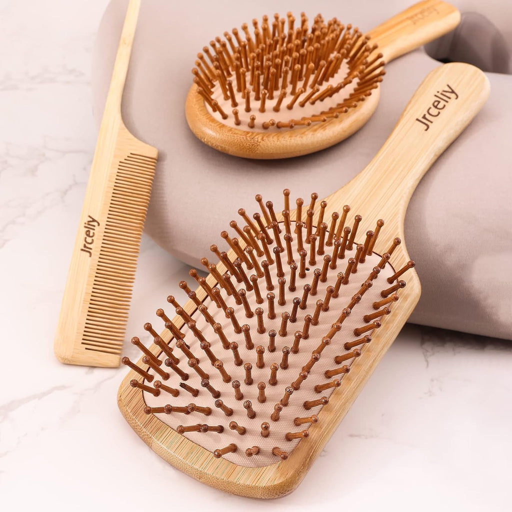3 - Piece Bamboo Hair Brush Set – Eco - Friendly Wooden Detangling Brushes for All Hair Types - Hair Care
