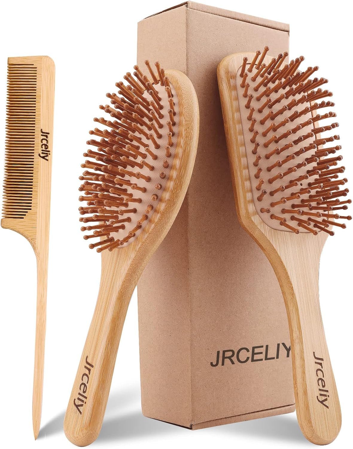 3 - Piece Bamboo Hair Brush Set – Eco - Friendly Wooden Detangling Brushes for All Hair Types - Hair Care