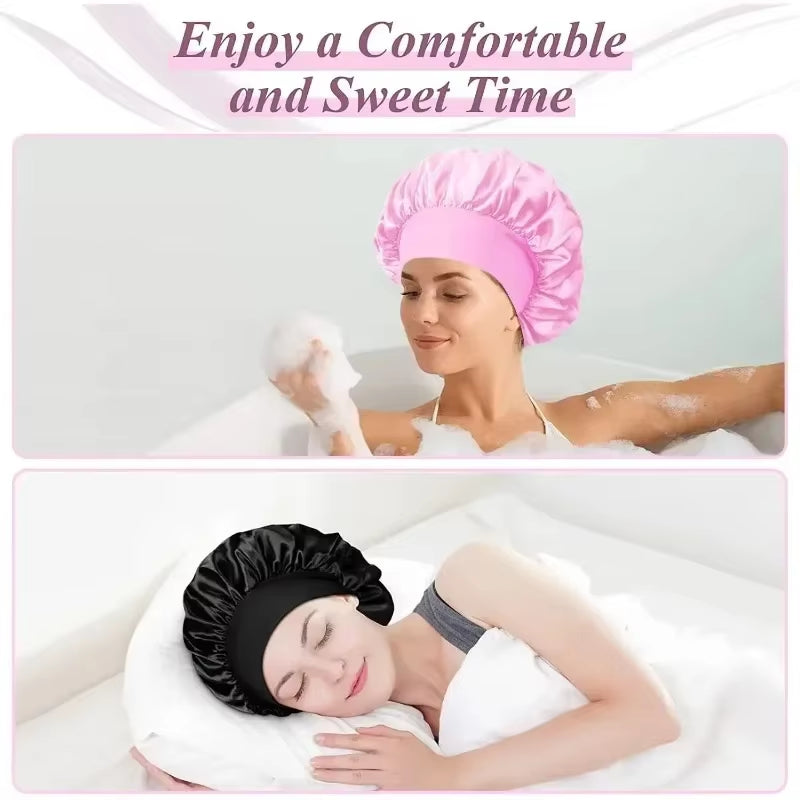 1Pcs Soft Silk Satin Lined Bonnet Large Satin Hair Bonnet Household Sleep Shower Cap Hair Wrap Cover for Long Hair Salon Tool