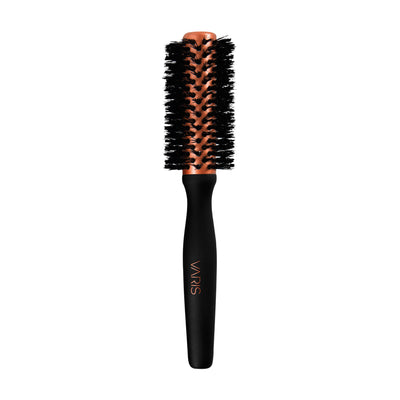 Hairbrush with black and copper bristle design on a white background