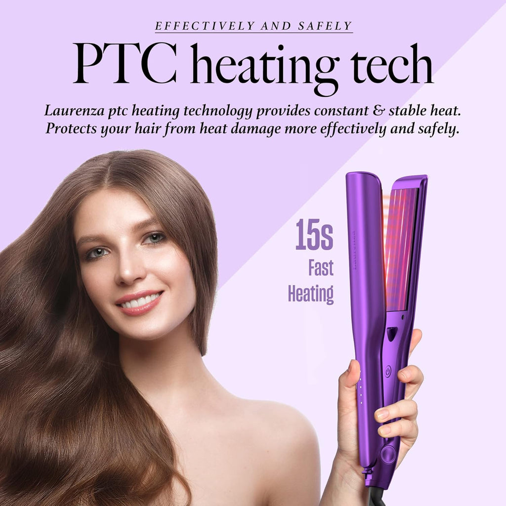 2-In-1 Hair Straightener & Curler, 2 Inch Plate, 8.5" Extra-Large Ceramic Iron with 20M Anions (Purple)
