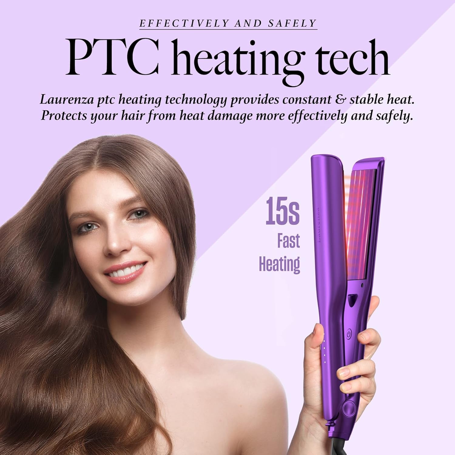 2-In-1 Hair Straightener & Curler, 2 Inch Plate, 8.5" Extra-Large Ceramic Iron with 20M Anions (Purple)