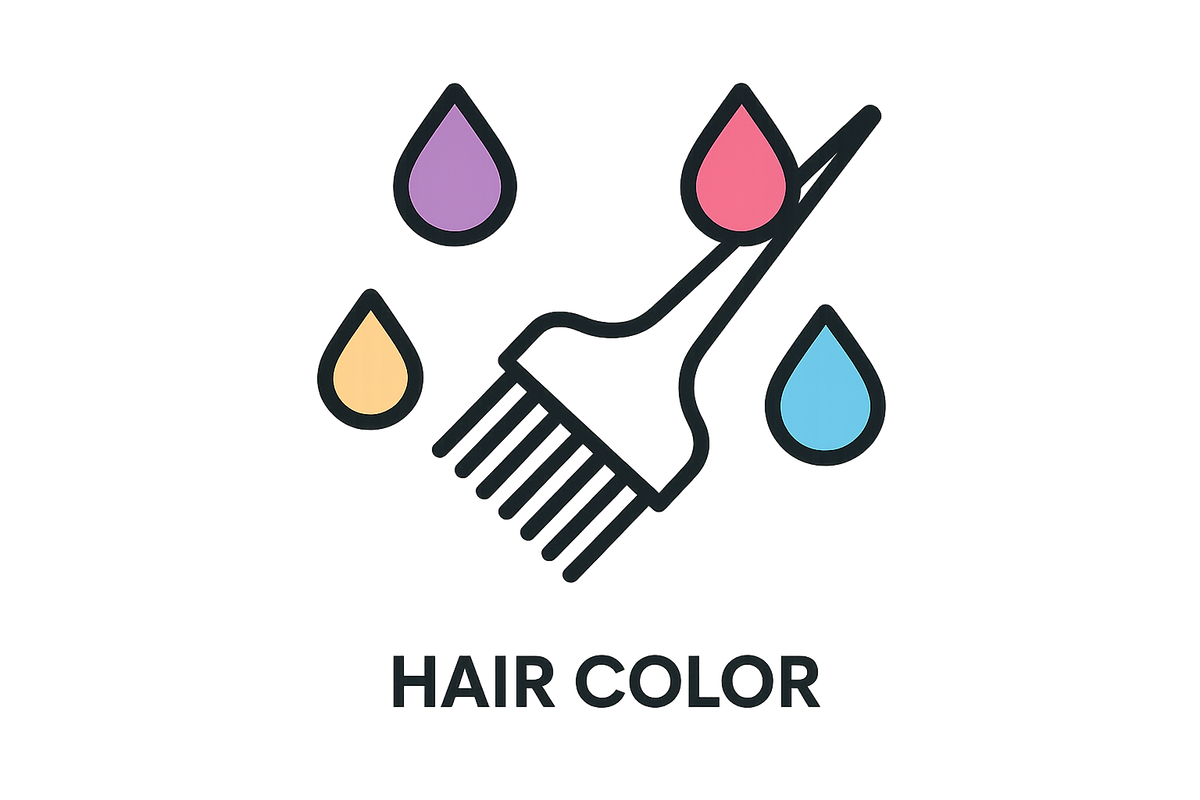 Icon of a hair color comb with colored drops on a white background